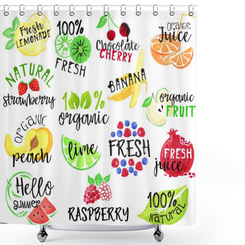 Personality  Set Of Fruit Labels And Stickers Shower Curtains