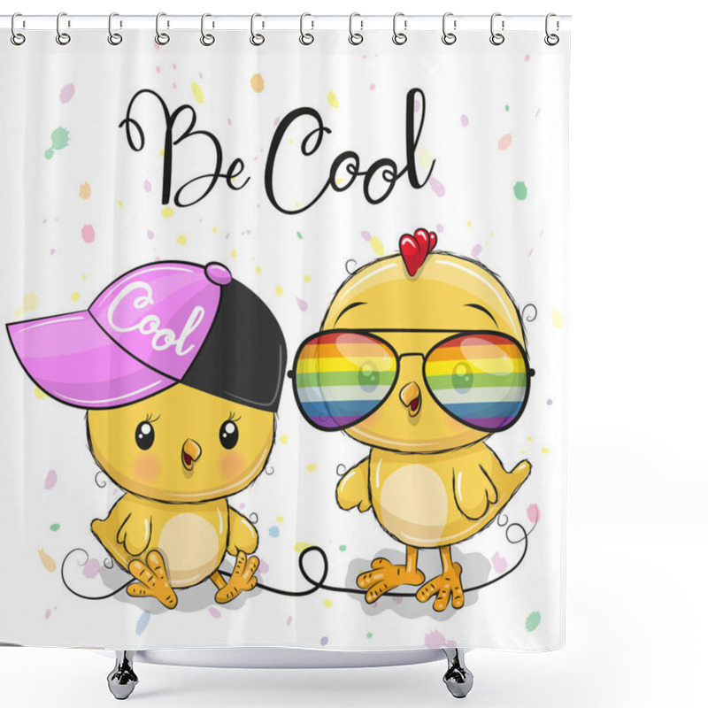 Personality  Cartoon Chickens Boy And Girl In Caps Shower Curtains