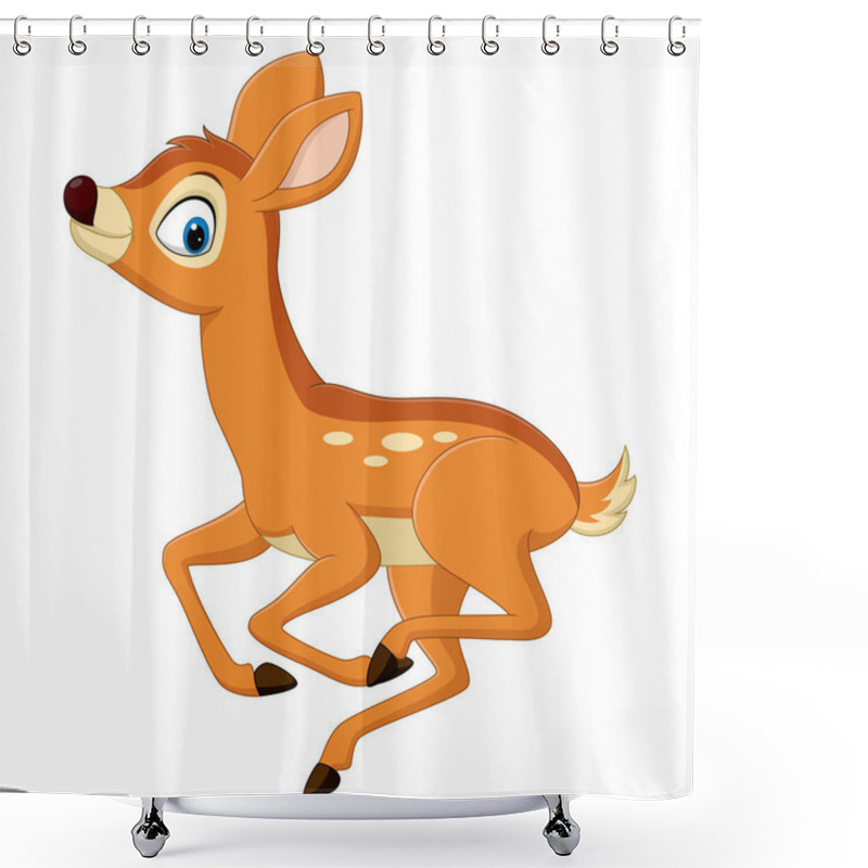 Personality  Vector Illustration Of Cute Baby Deer Cartoon Running Shower Curtains