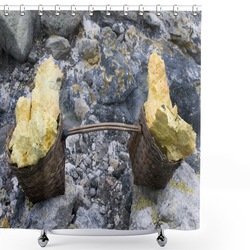 Personality  Basket Full Of Sulfur Nuggets Atop A Volcano In Indonesia Shower Curtains