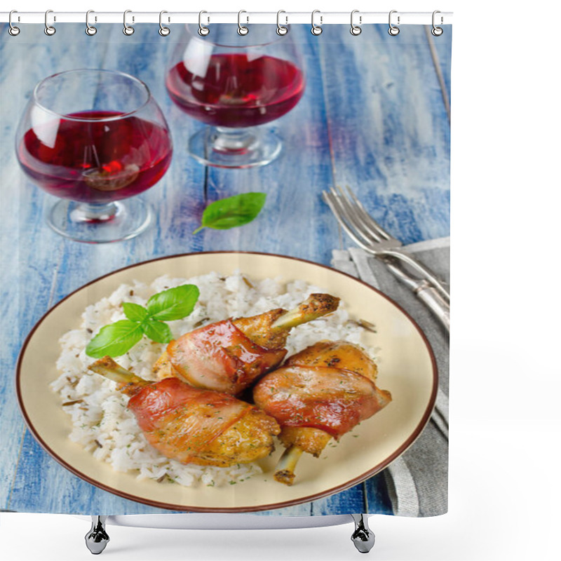 Personality  Bacon Wrapped Chicken Legs With Rice Garnish Shower Curtains