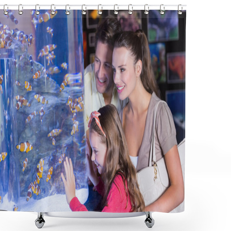 Personality  Happy Family Looking At Fish Tank Shower Curtains