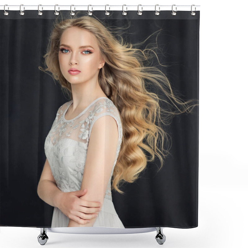 Personality  Blonde Fashion  Girl With Curly Hair  Shower Curtains