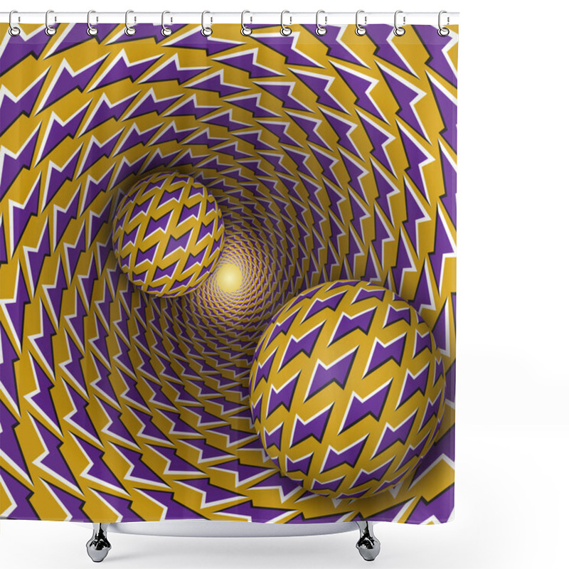 Personality  Two Balls With Lightnings Pattern Are Moving On Rotating Purple Lightnings Yellow Funnel Shower Curtains