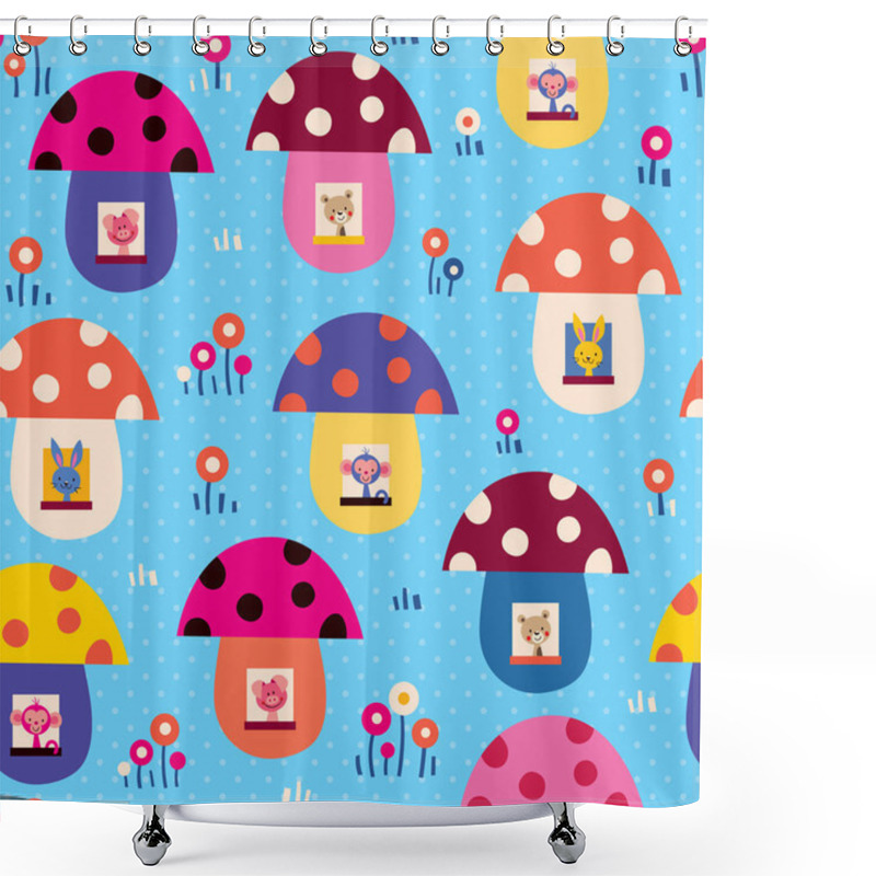 Personality  Cute Animals In Mushroom Houses Shower Curtains