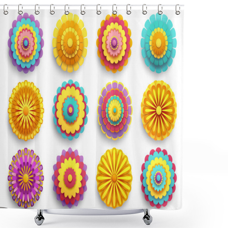 Personality  Set Of 3d Flowers Chrysanthemums And Sakura Shower Curtains