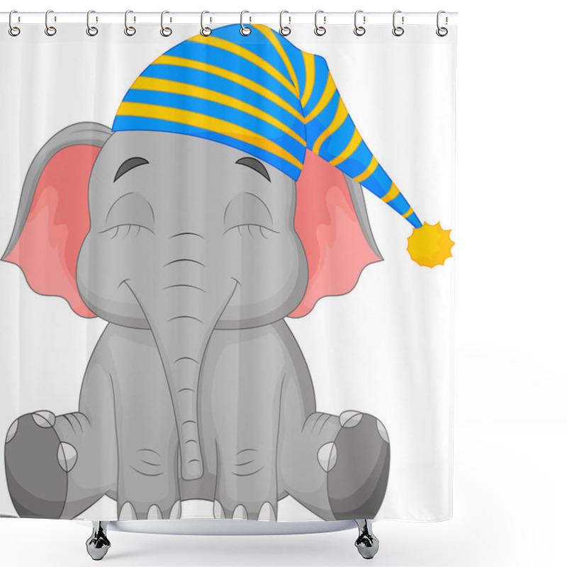 Personality  Sleeping Elephant Cartoon In A Cap Shower Curtains