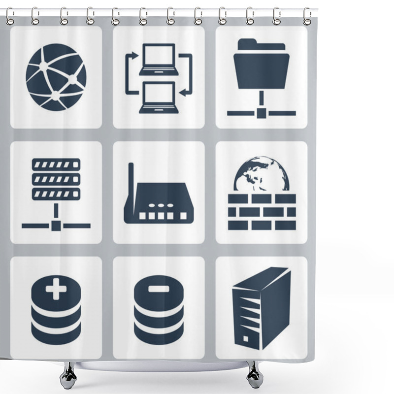 Personality  Vector Isolated Computer Network Icons Set Shower Curtains