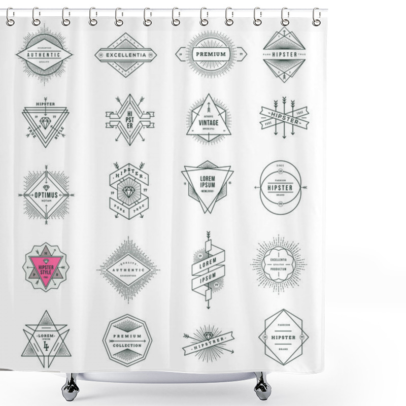 Personality  Vector Set Of Hipster Line Signs And Emblems With Sunburst Shower Curtains