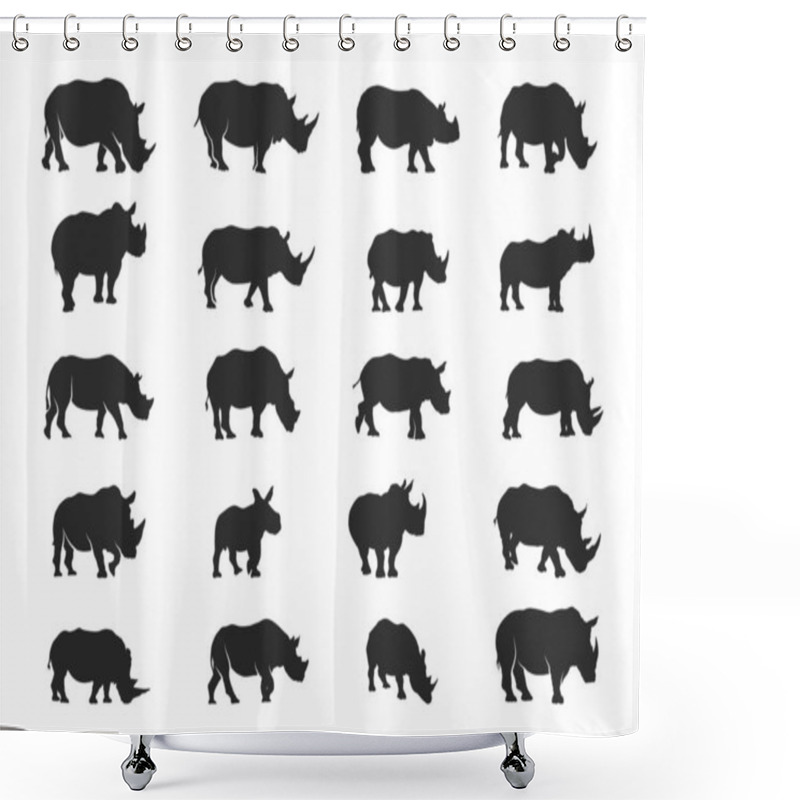 Personality  Rhino Silhouettes, Rhinos Silhouette, Rhino Vector Illustration, Rhino Clipart, Rhino Svg, Rhino Icon Bundle Shower Curtains