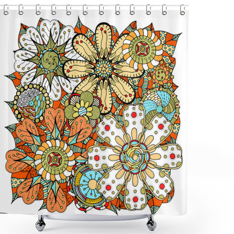 Personality  Doodle Flowers And Leafs Shower Curtains