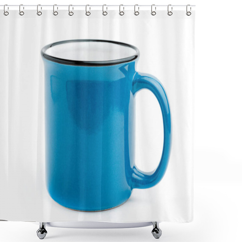 Personality  Blue Iron Coffee Mug Isolated On White Background. Shower Curtains