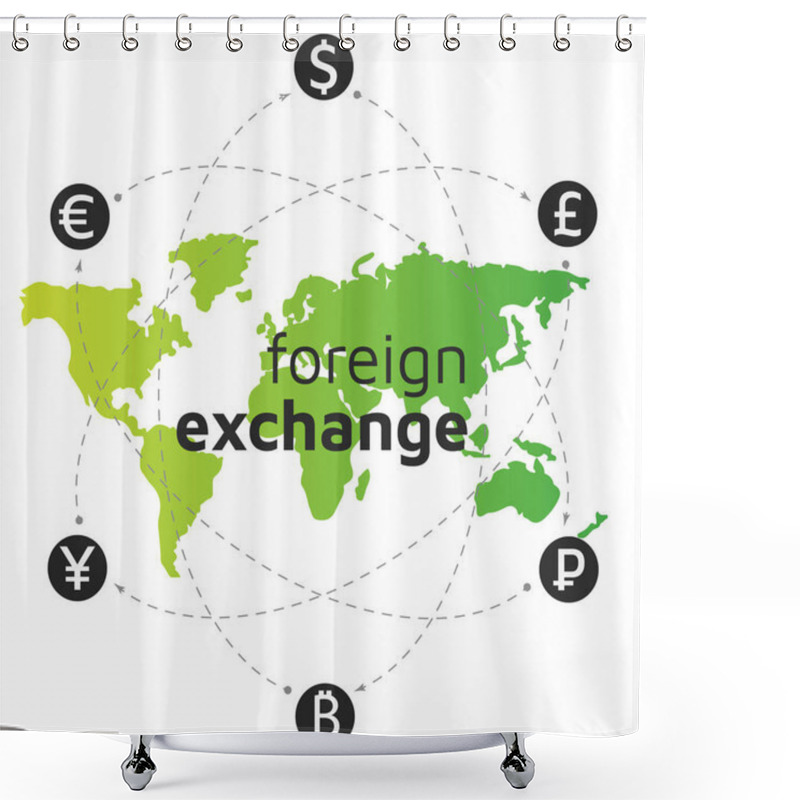 Personality  Green World Map, Money And Bitcoin Icon.  Shower Curtains