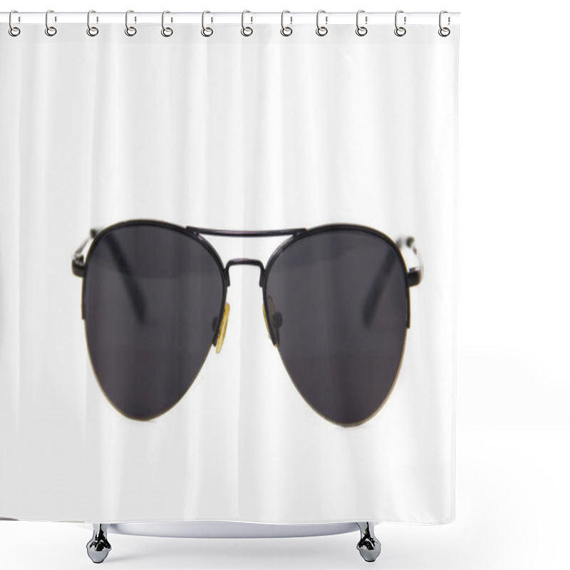 Personality  Black Sunglasses On A White Background Shower Curtains