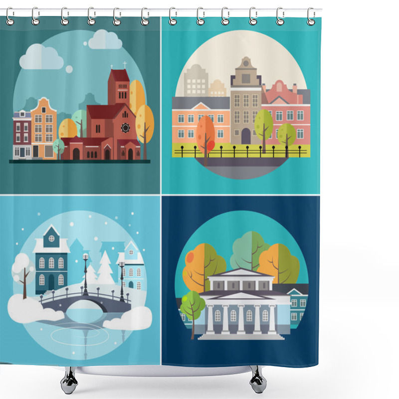 Personality  Flat Design Urban Landscape Shower Curtains