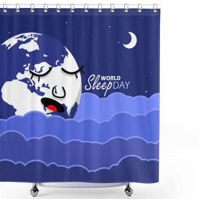 Personality  World Sleep Day Event Banner. Illustration Of The Earth Sleeping Above The Clouds At Night, With Bold Text On Dark Blue Background To Celebrate On March Shower Curtains