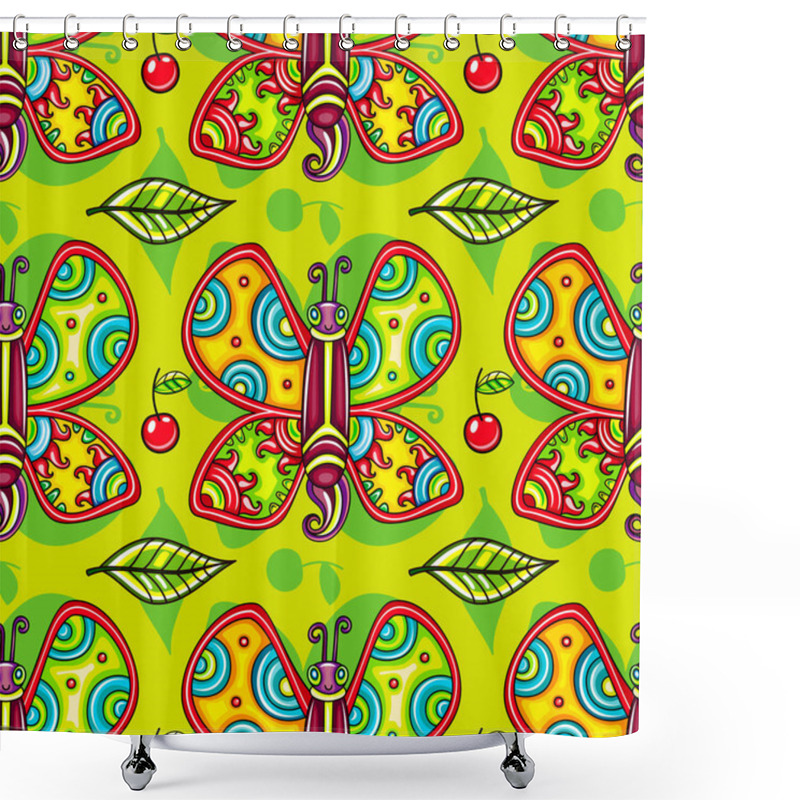 Personality  Seamless Summer Pattern With Butterfly. Vector Background Shower Curtains