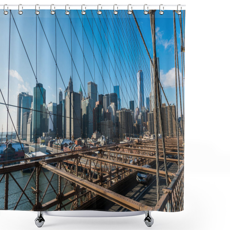 Personality  View Of Lower Manhattan From Brooklyn Bridge Shower Curtains