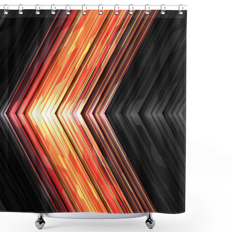 Personality  Abstract Red Yellow Light Power Arrow Data System Direction On Dark Grey Metallic Design Modern Futuristic Technology Background Vector Illustration. Shower Curtains