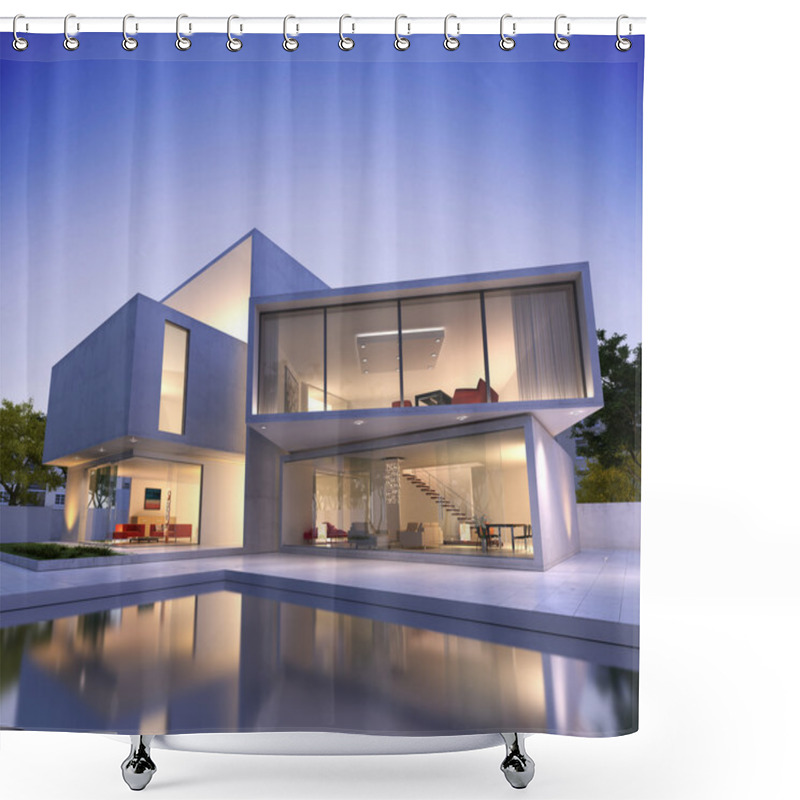 Personality  Contemporary House With Pool Shower Curtains