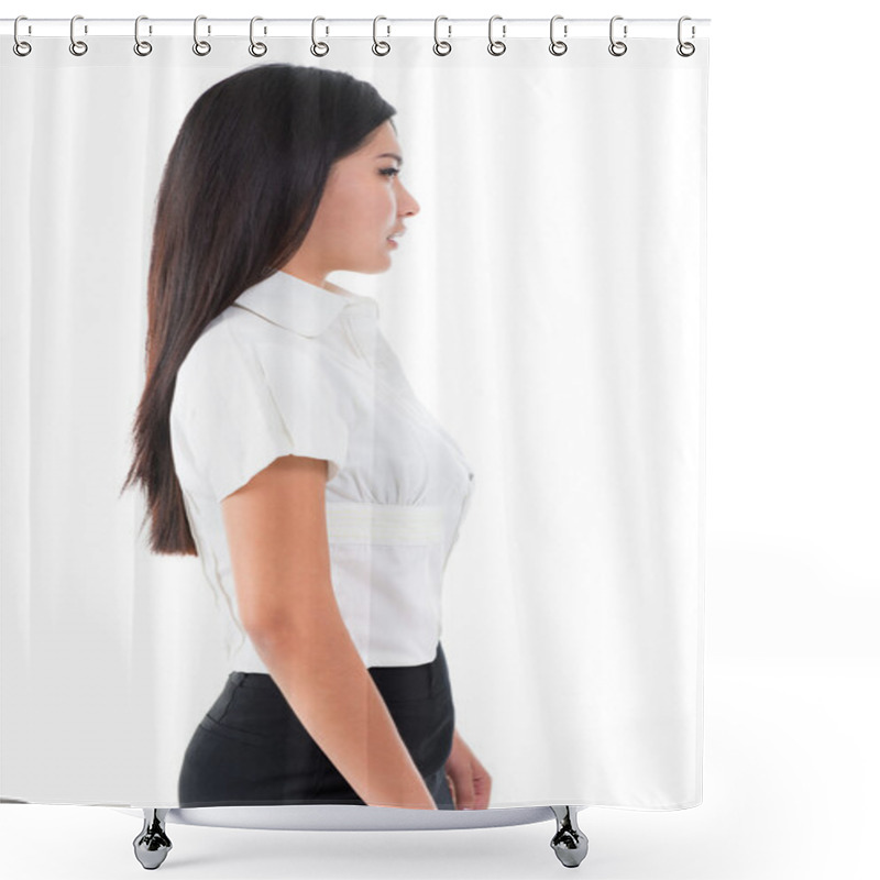 Personality  Side View Of Beautiful Asian Young Woman Shower Curtains