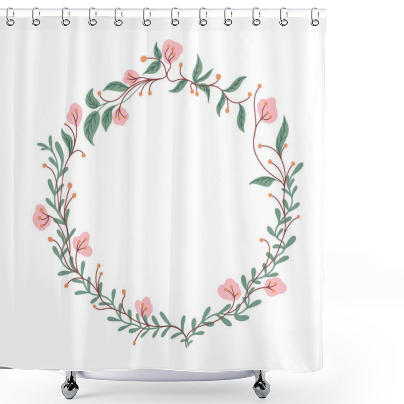 Personality  Vector Flower Garland Isolated On White Background With Empty Space In The Middle For Text Shower Curtains