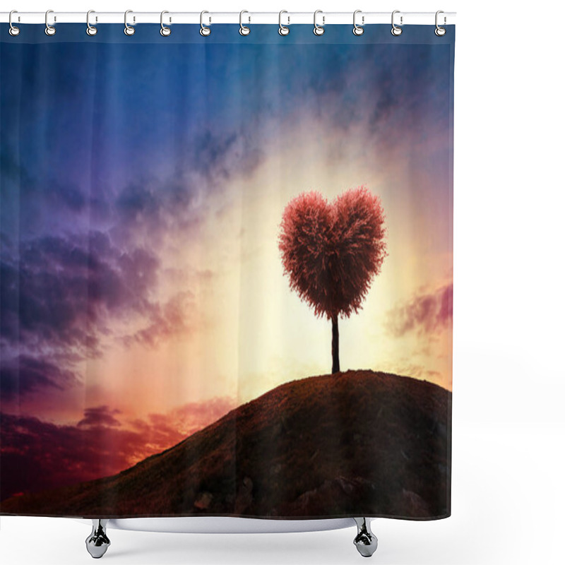 Personality  Heart Shape Tree Under Sunset. Beauty Nature. Valentine Concept Background Shower Curtains