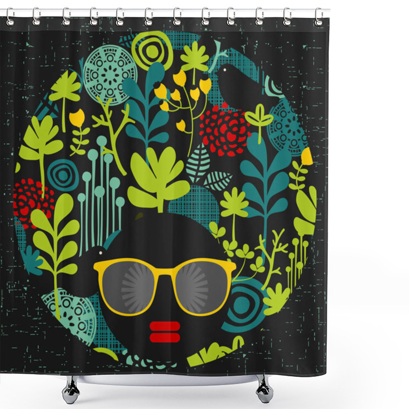 Personality  Black Head Woman With Strange  Her Hair. Shower Curtains