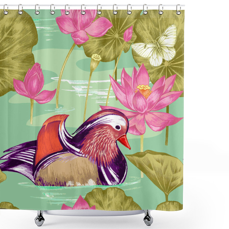 Personality   Seamless Pattern With Birds And Flowers. Shower Curtains