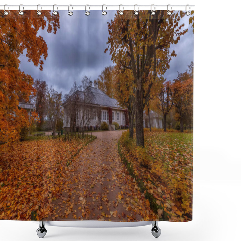 Personality  Manor Mikhailovskoye In October. Path To The Estate Of Pushkin's Parents In Mikhailovskoye Village Shower Curtains