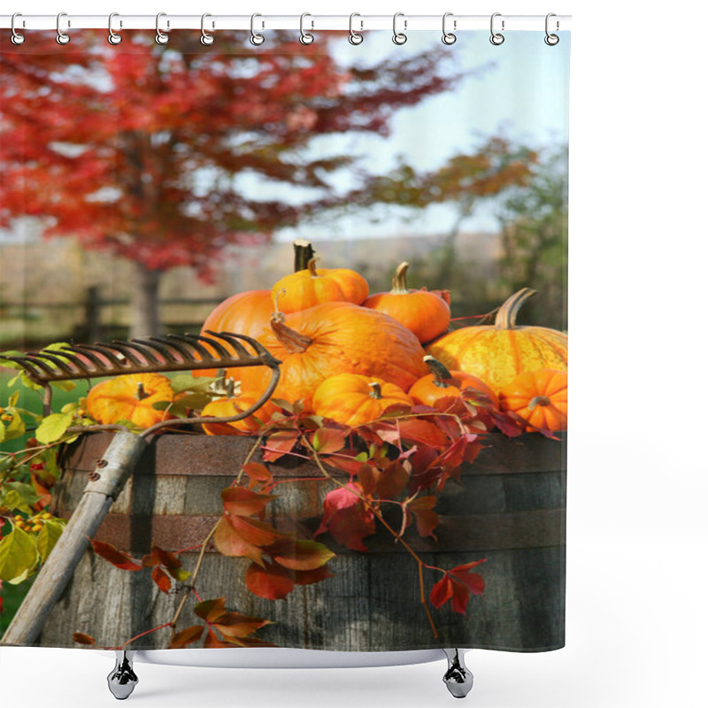 Personality  Rake And Pumpkins Shower Curtains