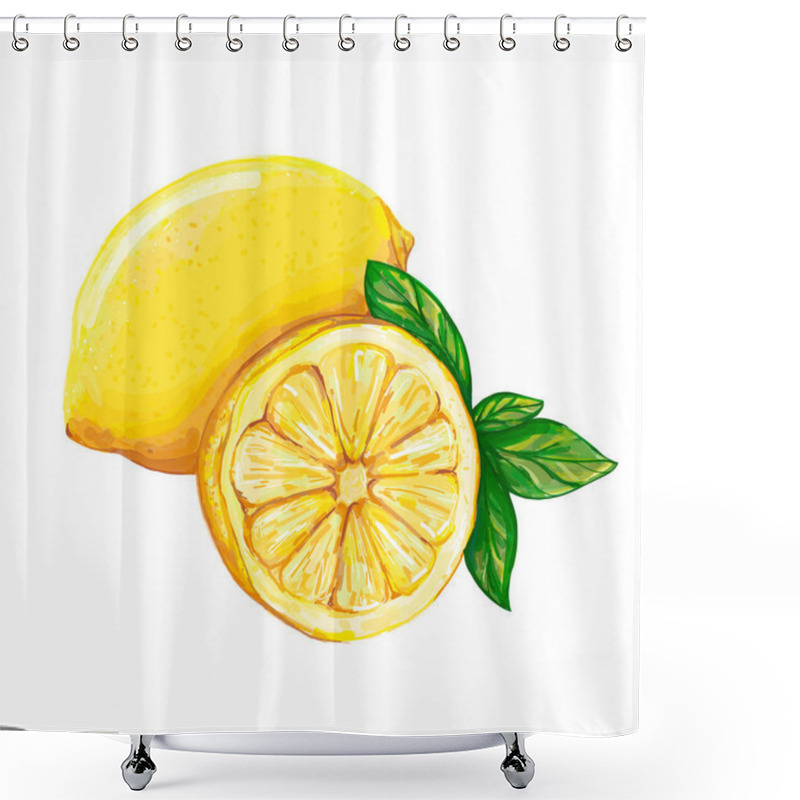 Personality  Lemon Isolated On A White Background. Yellow Lemon And A Slice Of Lemon. Strengthening The Immune System And Health Hand Drawn Watercolor Vector Illustration Shower Curtains