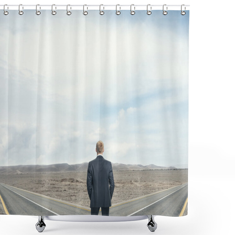 Personality  Businessman In Front Of Two Roads Shower Curtains