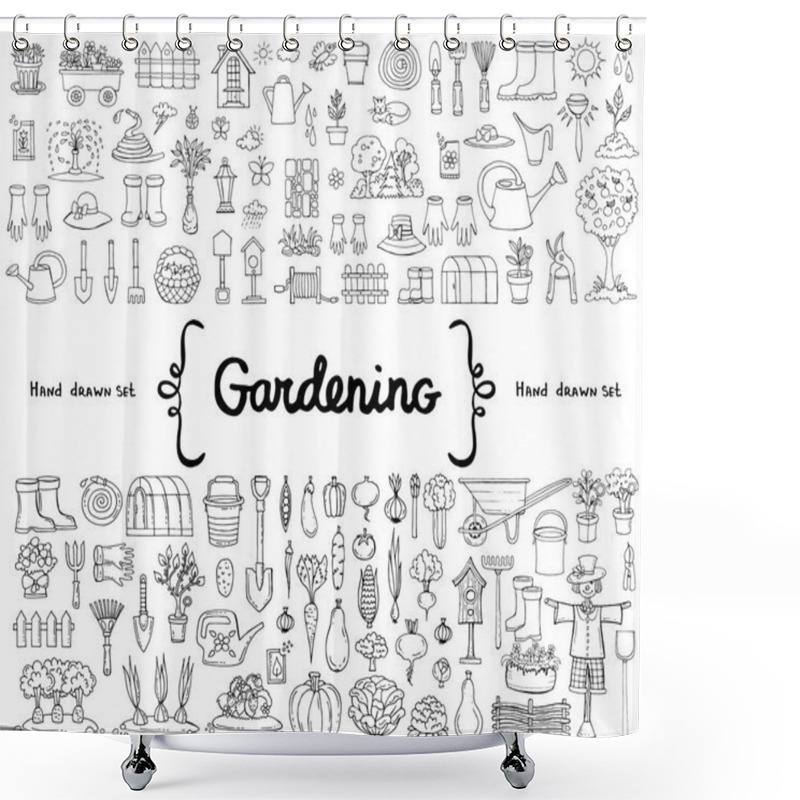 Personality  Vector Set With Hand Drawn Isolated Doodles On The  Theme Of Gardening, Garden Tools, Agriculture, Harvest Shower Curtains