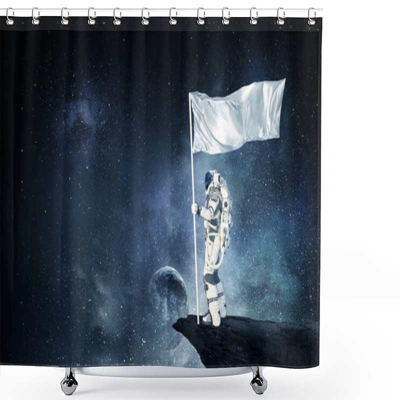 Personality  Pioneer Of Space. Mixed Media Shower Curtains