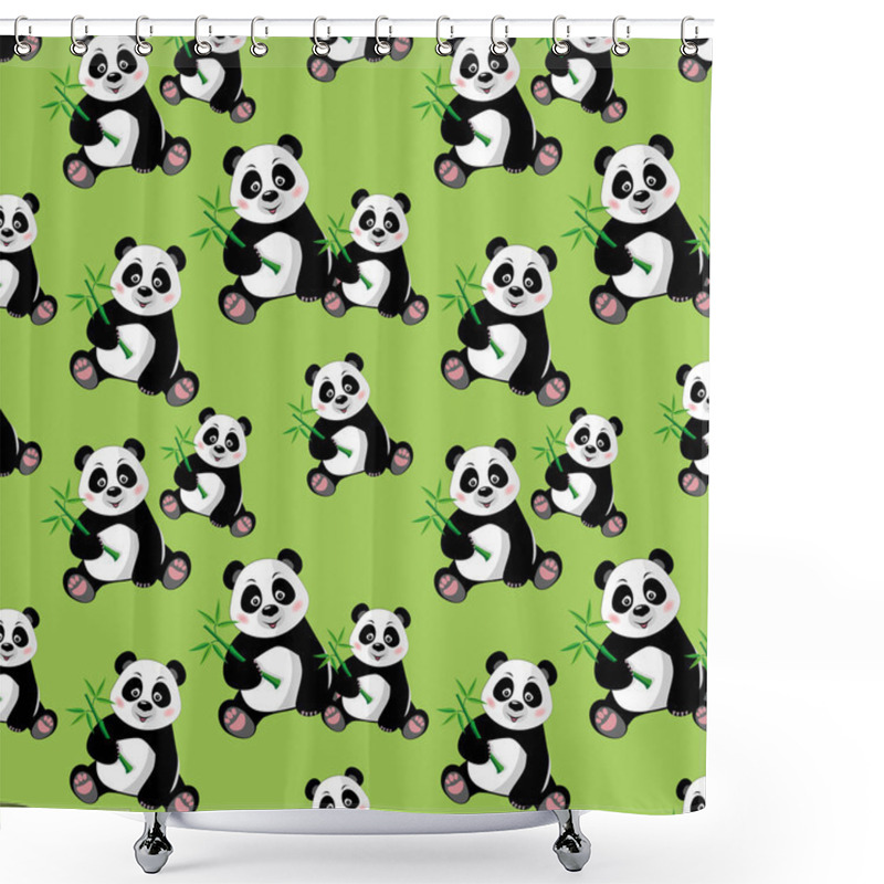 Personality  Seamless Pattern With Sitting Cute Panda And Bamboo Shower Curtains