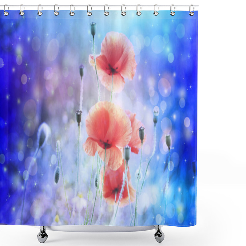 Personality  Dreamy Artistic Poppies With Bokeh Lights Shower Curtains