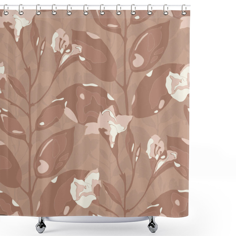 Personality  The Organic, Stylized Leaves And Flowers In Mocha Mousse Colour Palette. Shower Curtains