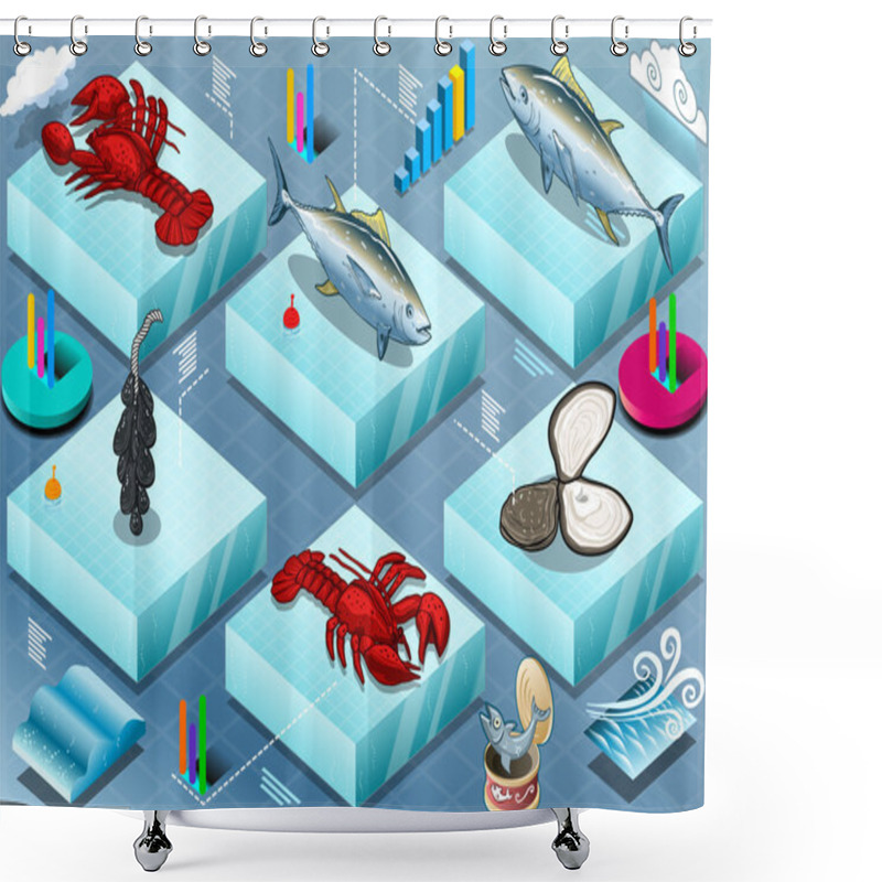 Personality  Isometric Infographic Of Marine Life Shower Curtains