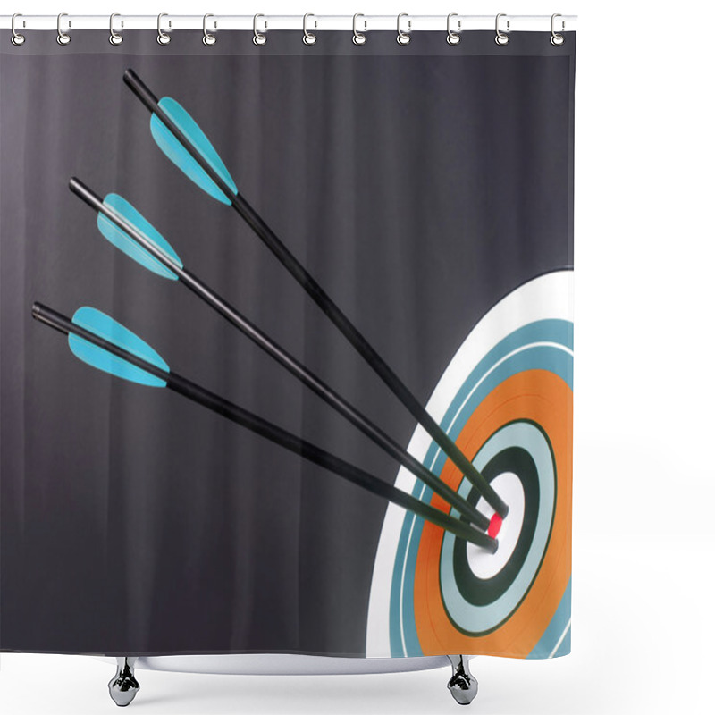 Personality  Three Blue Black Archery Arrows Hit Round Target Bullseye Center Shower Curtains