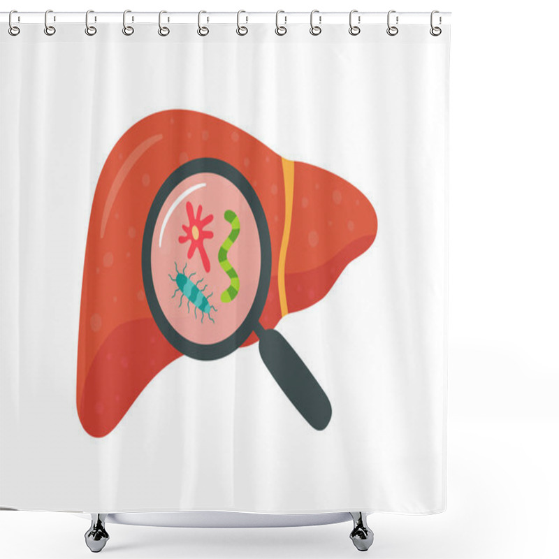 Personality  Liver And Magnifier With Vermins. Liver Disease. Isolated Vector Illustration In Flat Style On White Background Shower Curtains