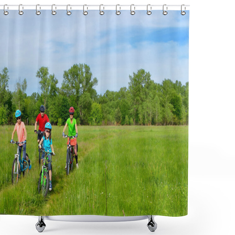 Personality  Happy Family On Bikes, Cycling Outdoors Shower Curtains