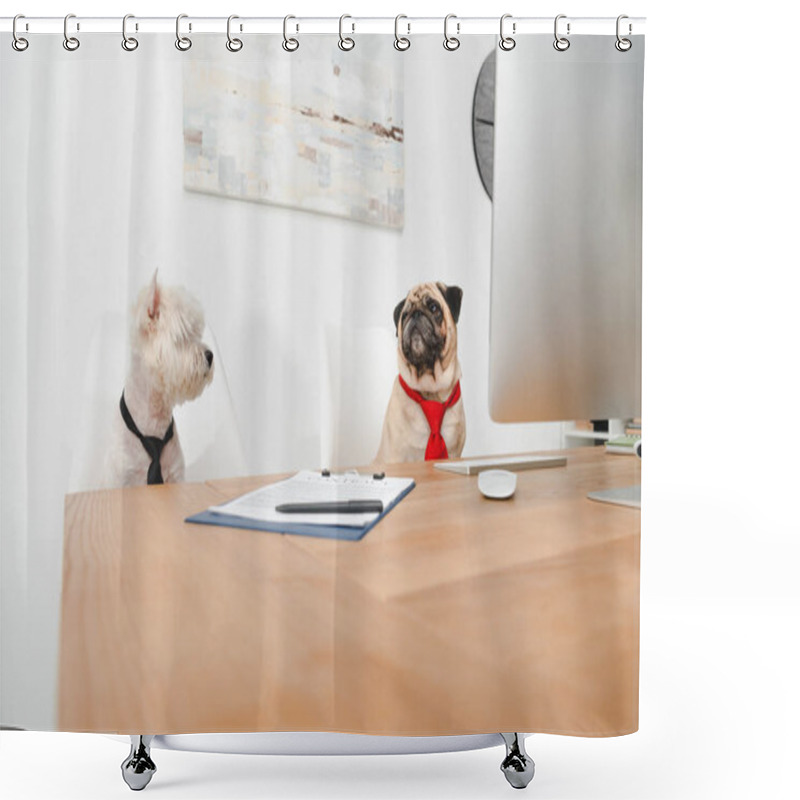 Personality  Business Dogs In Office Shower Curtains