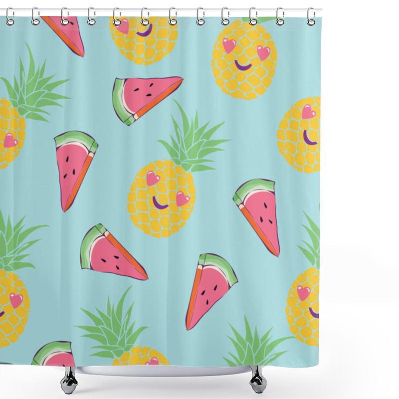 Personality  Pineapples And Watermelon Seamless Pattern Shower Curtains