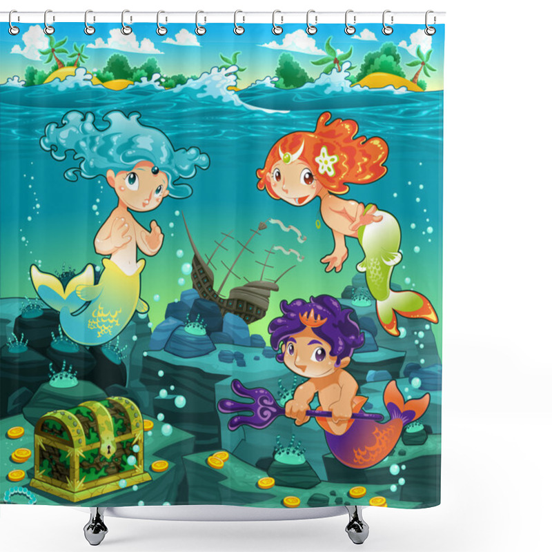 Personality  Seascape With Mermaids And Triton. Shower Curtains