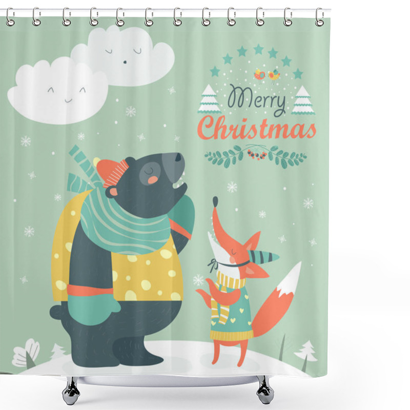 Personality  Funny Bear And Happy Fox Shower Curtains