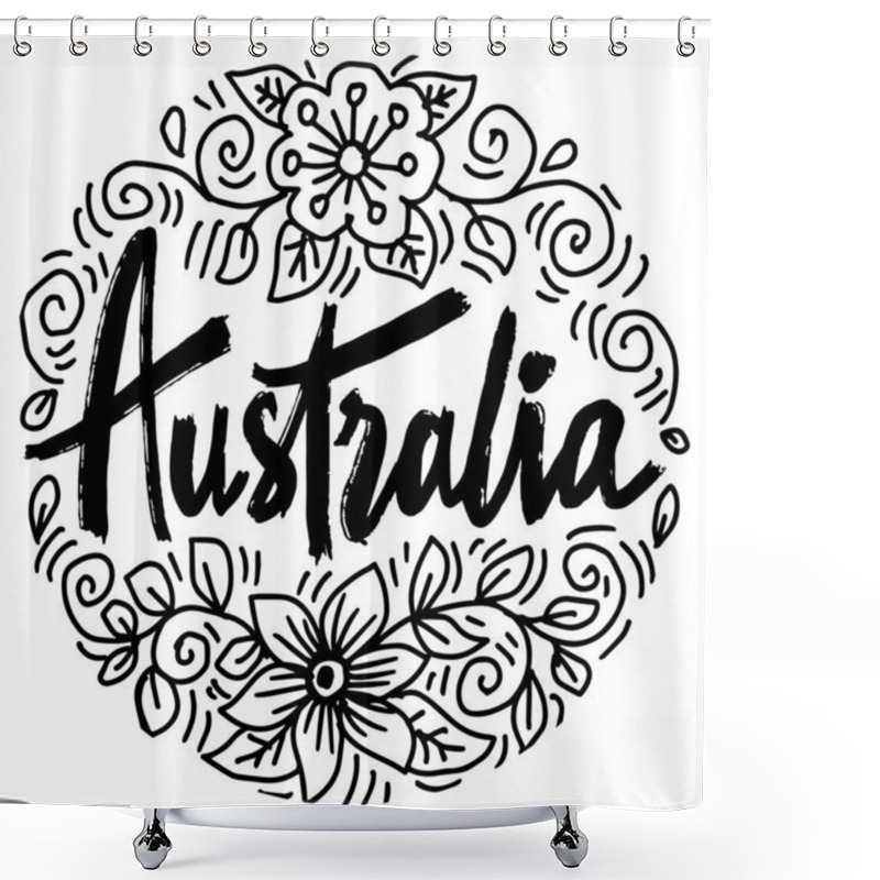 Personality  Hand Drawn Vector Illustration Of The Word Australia With Floral Background Shower Curtains