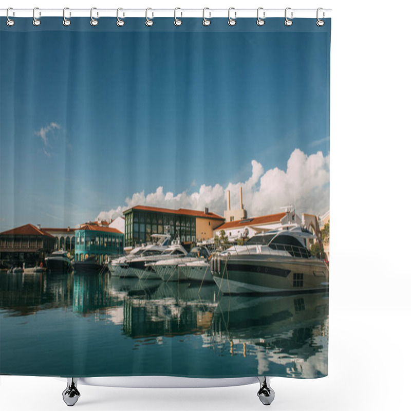 Personality  Sunshine On Docked Yachts And Buildings In Mediterranean Sea Shower Curtains