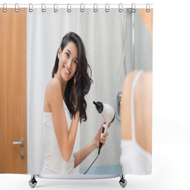 Personality  Woman Using Hair Dryer Shower Curtains