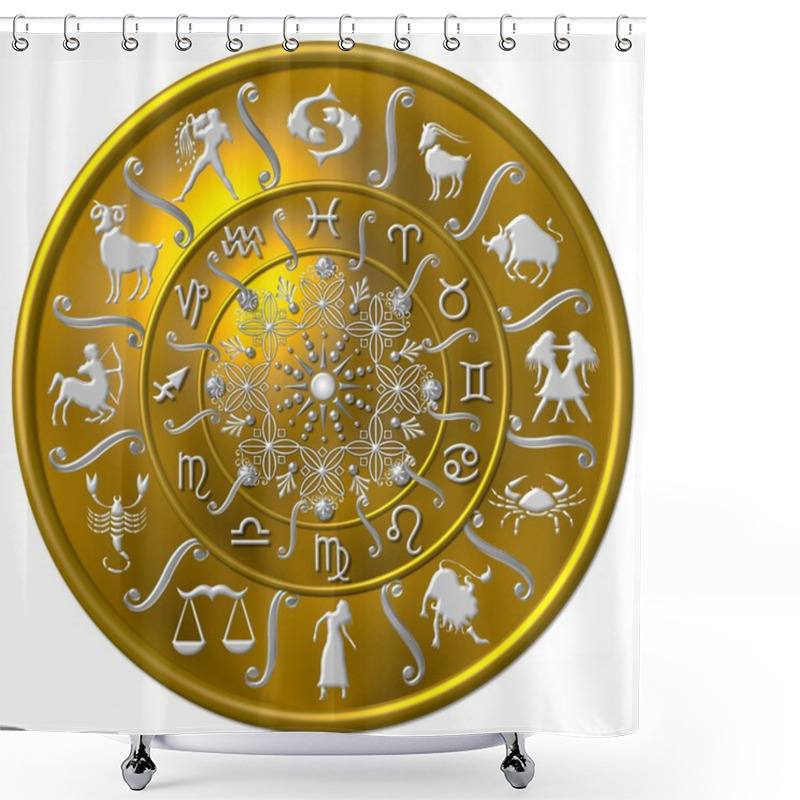 Personality  Zodiac Disc Gold Shower Curtains